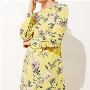 LOFT Boatneck Yellow Floral Shift Dress
